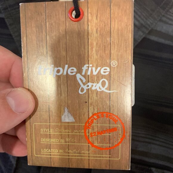 Triple Five Soul Men's Medium heavy cotton button down shirt striped pattern NWT - Picture 6 of 10